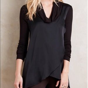 Anthropologie Deletta Black Cowlneck Satin Blouse